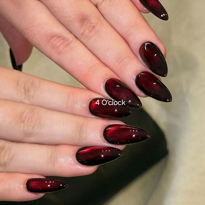 N38: Press On Nails: Midnight Ruby (24 Pcs) - With FREE glue stickers.