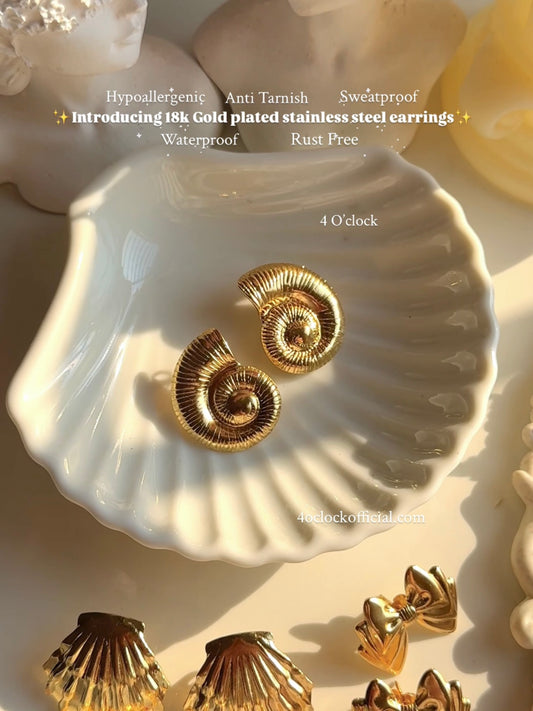 GE07: Stainless Steel Earrings: Spiral Shell