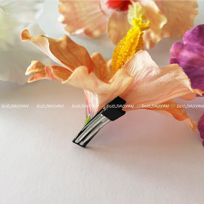 Hibiscus Flower Side Hair Clip: Champagne