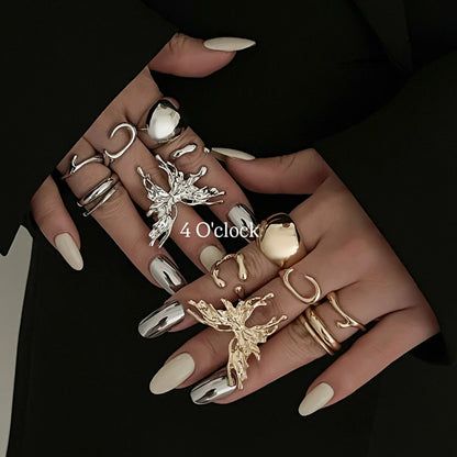 ✨RS111: Maximalistic Finger Ring Sets (Golden) - 6pcs (Adjustable-Non adjustable mixed sizes)