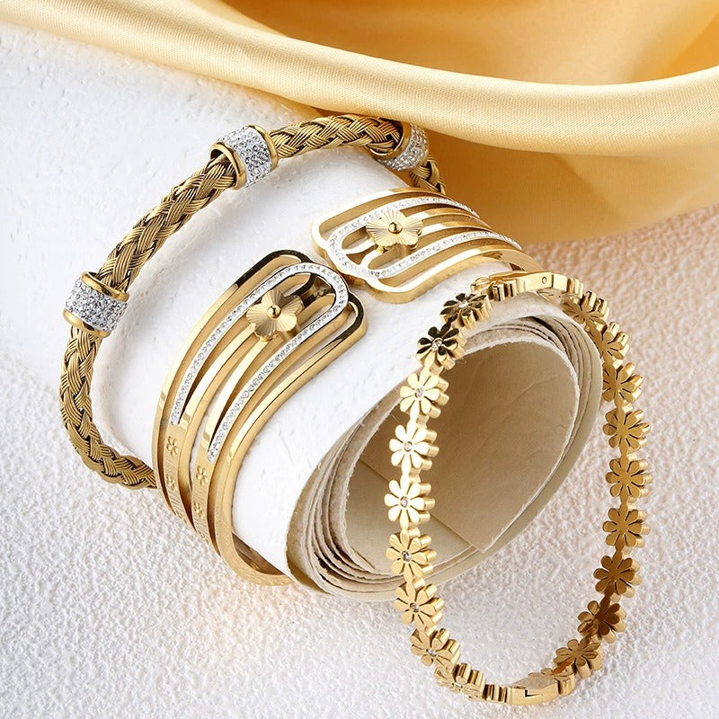 CB06: 18k Gold Plated Premium Stainless Steel Cuff Bangles: Saffron