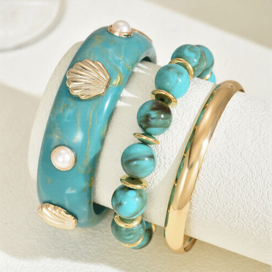 HC161: Trendy Resin Bangle Set: Turquoise Aurora (3pcs)