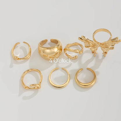 ✨RS111: Maximalistic Finger Ring Sets (Golden) - 6pcs (Adjustable-Non adjustable mixed sizes)