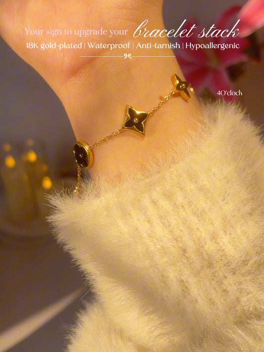 B45: 18k Gold Plated Stainless Steel Minimalist Bracelet:Black Star