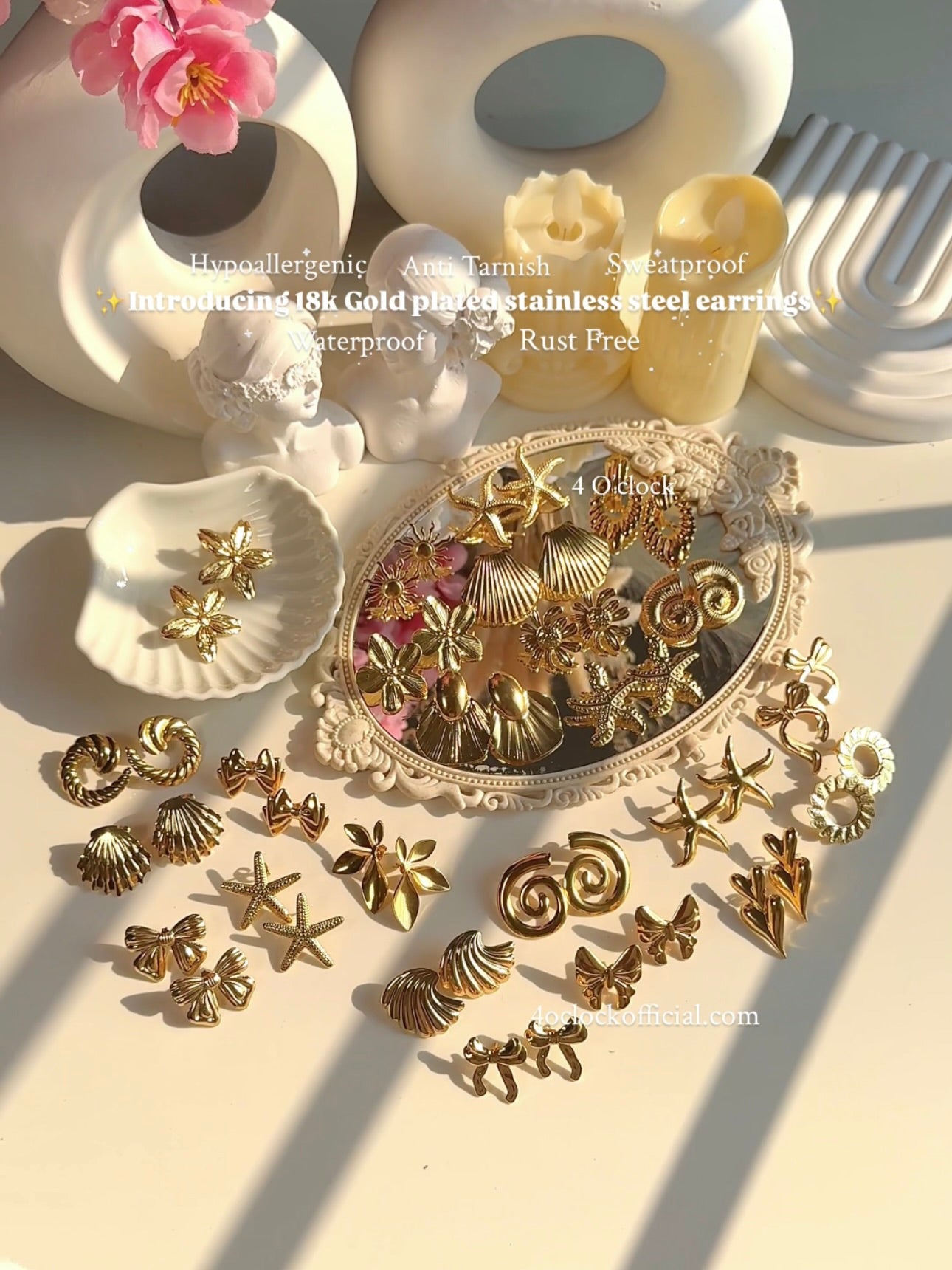 GE24: Stainless Steel Earrings: Striped Scallop