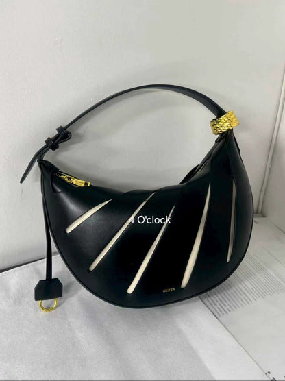Crescent Hollow Out Handbag: Black