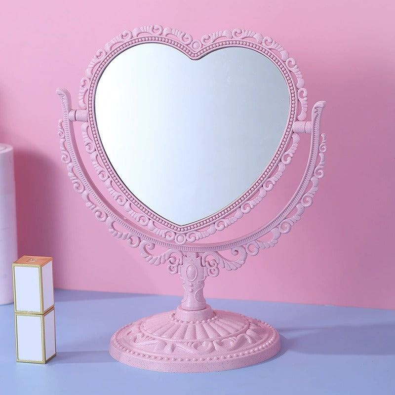 M05: Vintage Mirror: Vintage Heart Shape: Pink