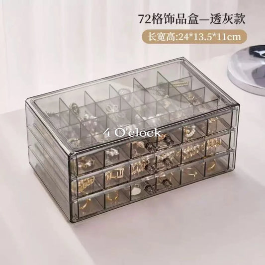 OG7: Transparent 3-Layer Jewellery Organizer Box: Black (72 grid)