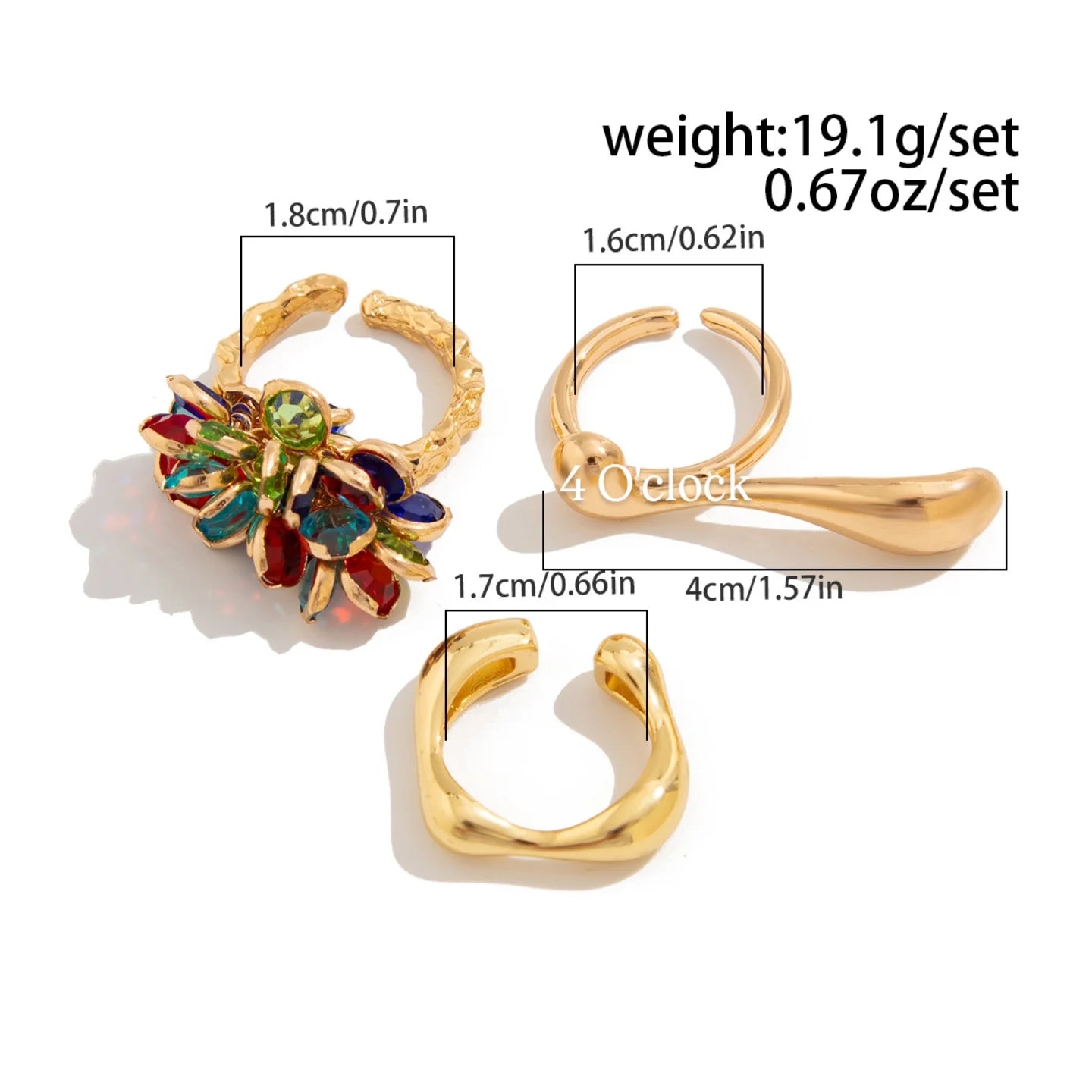 ✨RS115: Maximalistic Finger Ring Sets (Golden) - 3pcs (Adjustable-Non adjustable mixed sizes)