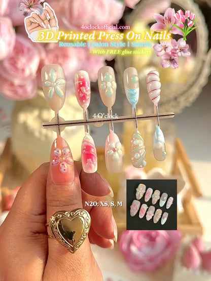N20: Press On Nails: Spring Whisper. Size S (10 Pcs) - With 12pcs FREE glue stickers.