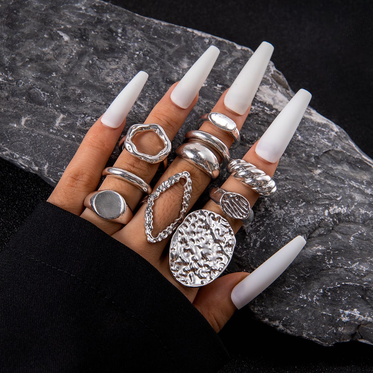 RS176: Maximalistic Finger Ring Sets (silver) - 10pcs