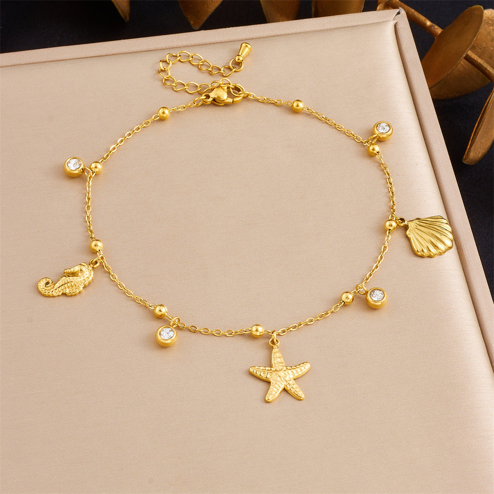 A77: 18K Gold Plated Stainless Steel Minimalist Anklet: Sea God