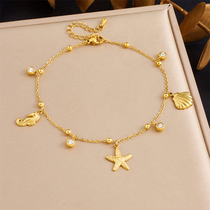 A77: 18K Gold Plated Stainless Steel Minimalist Anklet: Sea God