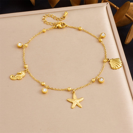 A77: 18K Gold Plated Stainless Steel Minimalist Anklet: Sea God