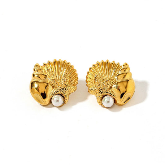 GE26: 18K Gold Plated Premium Stainless Steel Statement Earrings: Sea Treasures