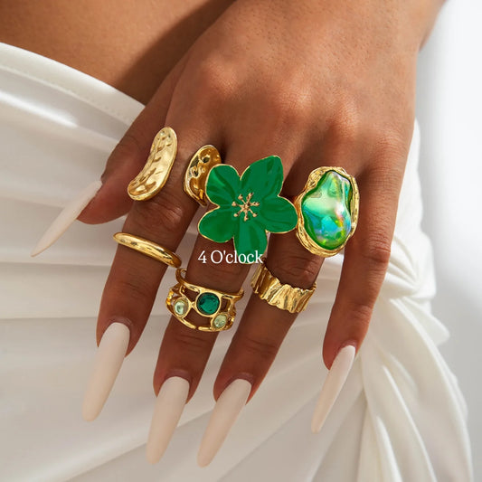✨RS60: Maximalistic Finger Ring Sets (Golden) - 6pcs (Full set adjustable)