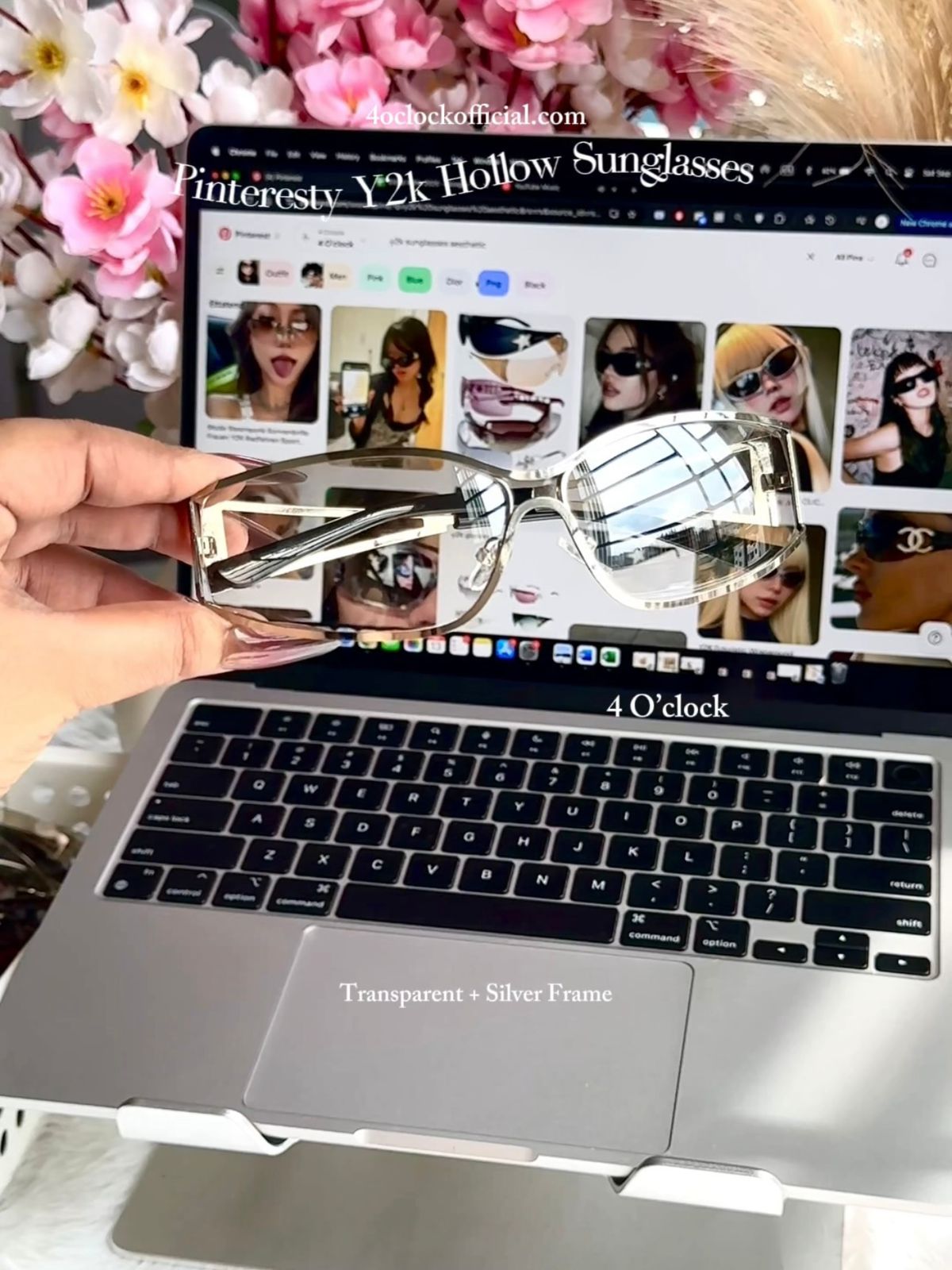 S26: Pinteresty Y2k Metal Hollow Sunglasses - Transparent + Silver (with box) Unisex