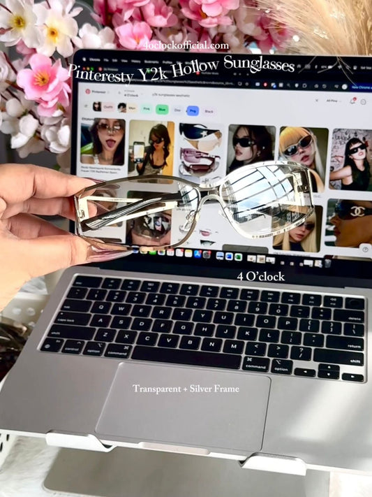 S26: Pinteresty Y2k Metal Hollow Sunglasses - Transparent + Silver (with box) Unisex