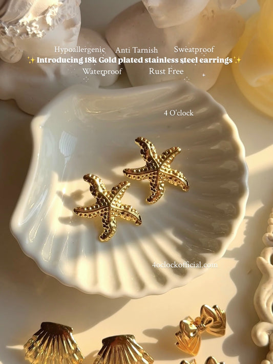 GE04: Stainless Steel Earrings: Textured Starfish