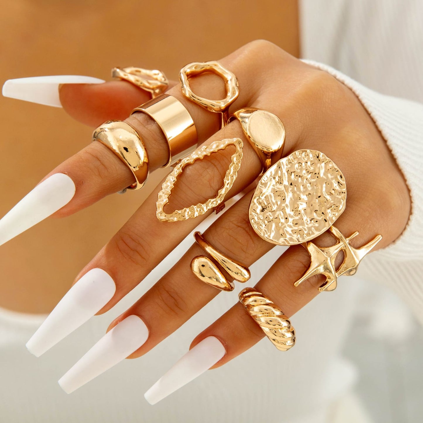 RS177: Maximalistic Finger Ring Sets (golden) - 10pcs