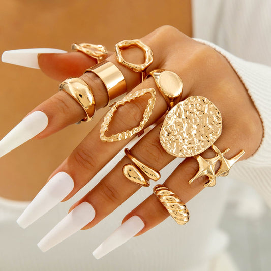 RS177: Maximalistic Finger Ring Sets (golden) - 10pcs