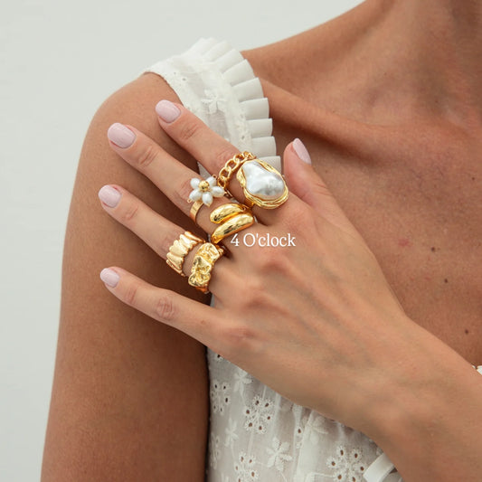 ✨RS109: Maximalistic Finger Ring Sets (Golden) - 6pcs (Adjustable-Non adjustable mixed sizes)