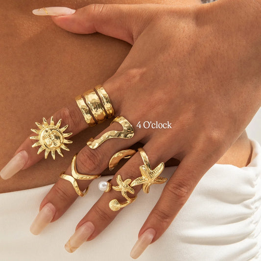 ✨RS65: Maximalistic Finger Ring Sets (Golden) - 6pcs (Full set adjustable)
