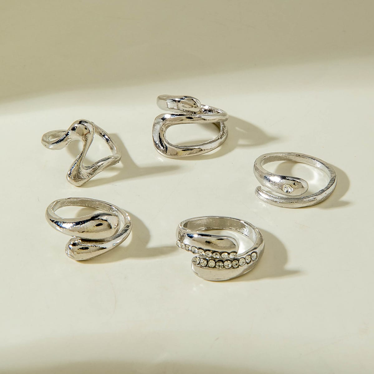 RS146: Maximalistic Finger Ring Sets (silver) - 5pcs