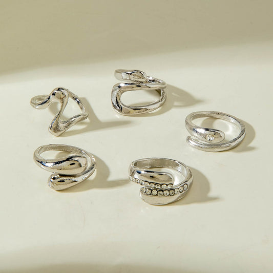 RS146: Maximalistic Finger Ring Sets (silver) - 5pcs