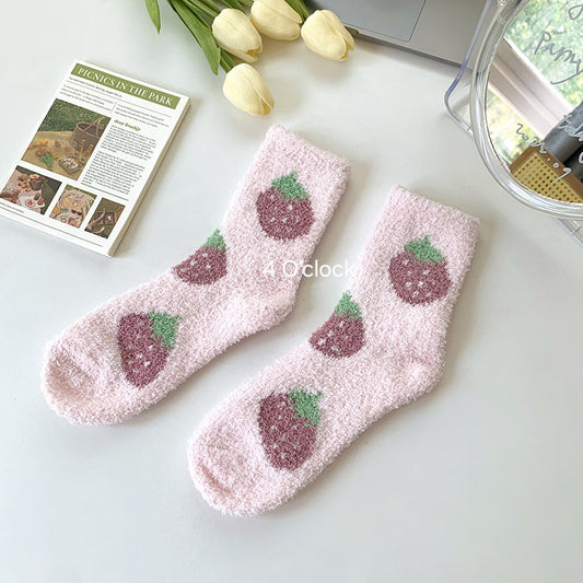 Cottagecore Cozy Socks: Pink Strawberry