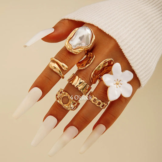 ✨RS45: Maximalistic Finger Ring Sets (Golden) - 7pcs (Full set Adjustable)