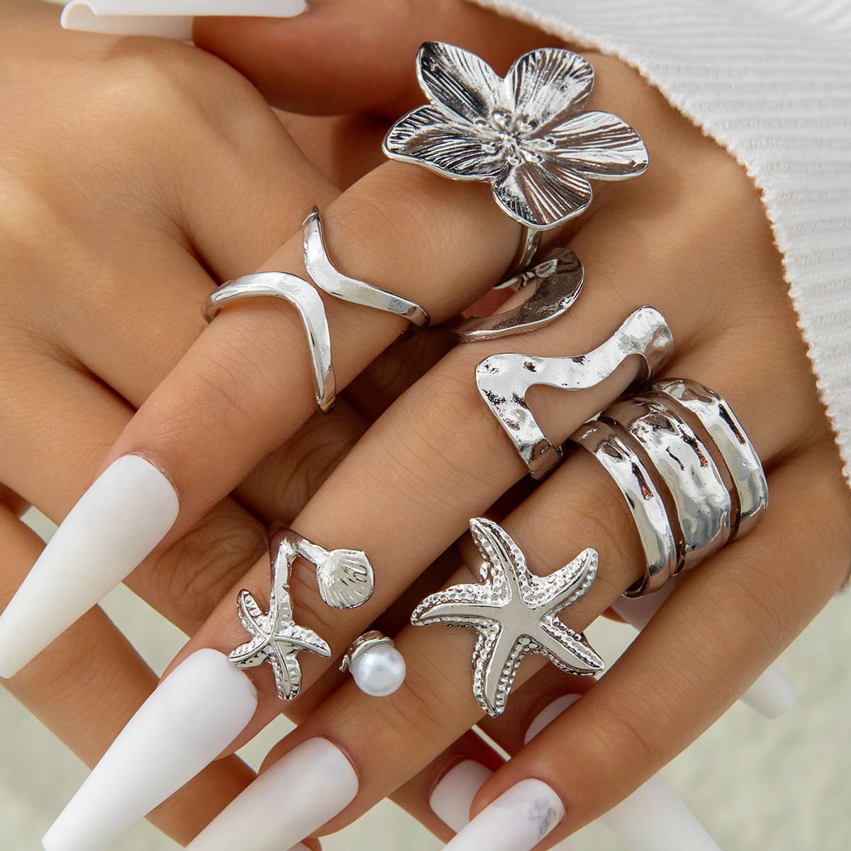 RS71: Maximalistic Finger Ring Sets (silver) - 6pcs