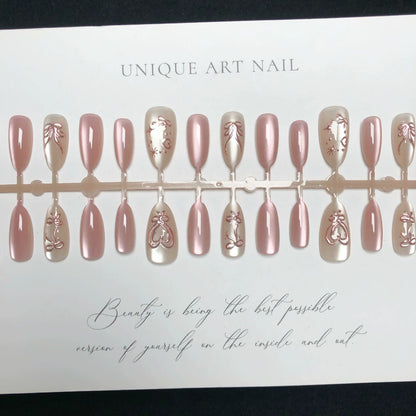 N23: Press On Nails: Ballet Blush . Size M (10 Pcs) - With 12pcs FREE glue stickers.