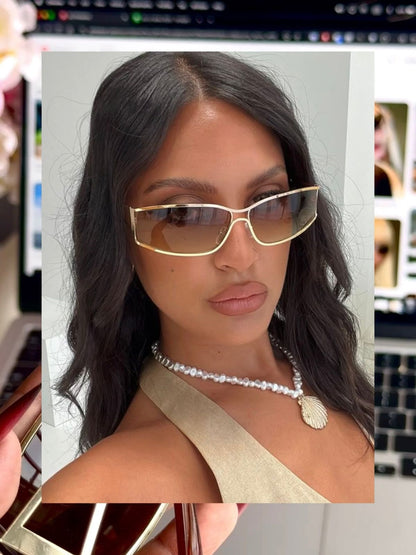 S26: Pinteresty Y2k Metal Hollow Sunglasses - Transparent + Silver (with box) Unisex