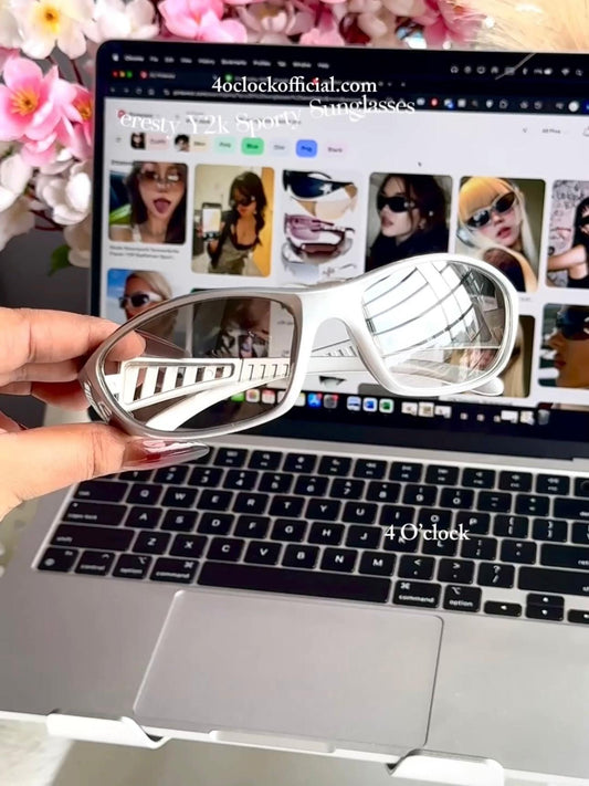 S03: Pinteresty Y2k Sports Sunglasses - Transparent + Silver (with box) Unisex