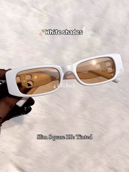 White Sunglasses: Slim Square BB: Tinted