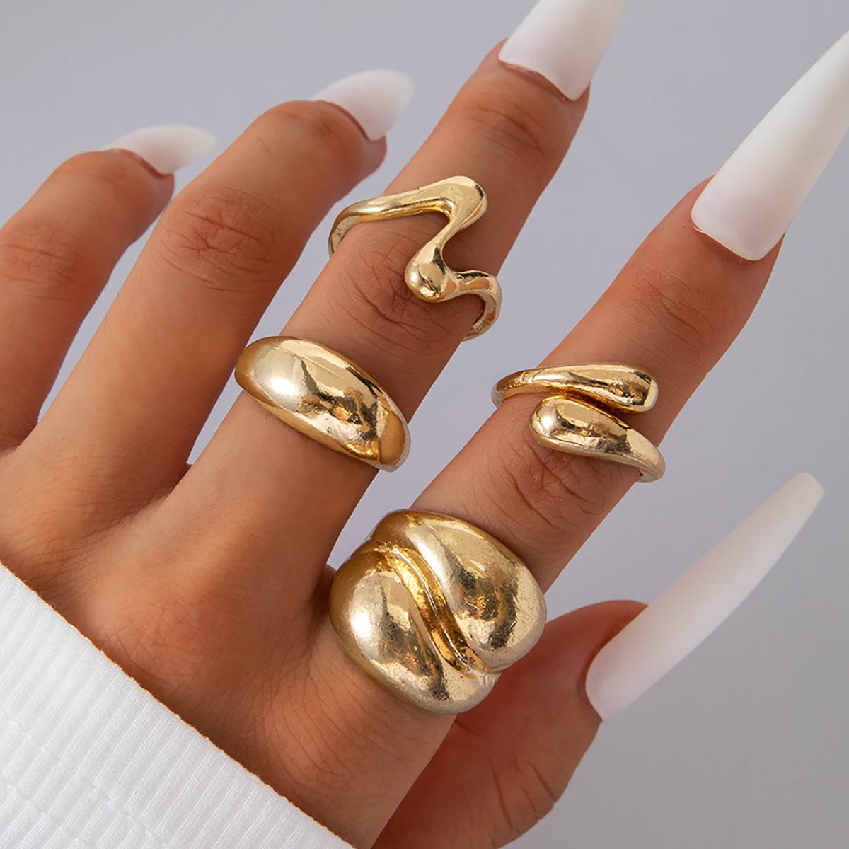 RS179: Maximalistic Finger Ring Sets (golden) - 4pcs