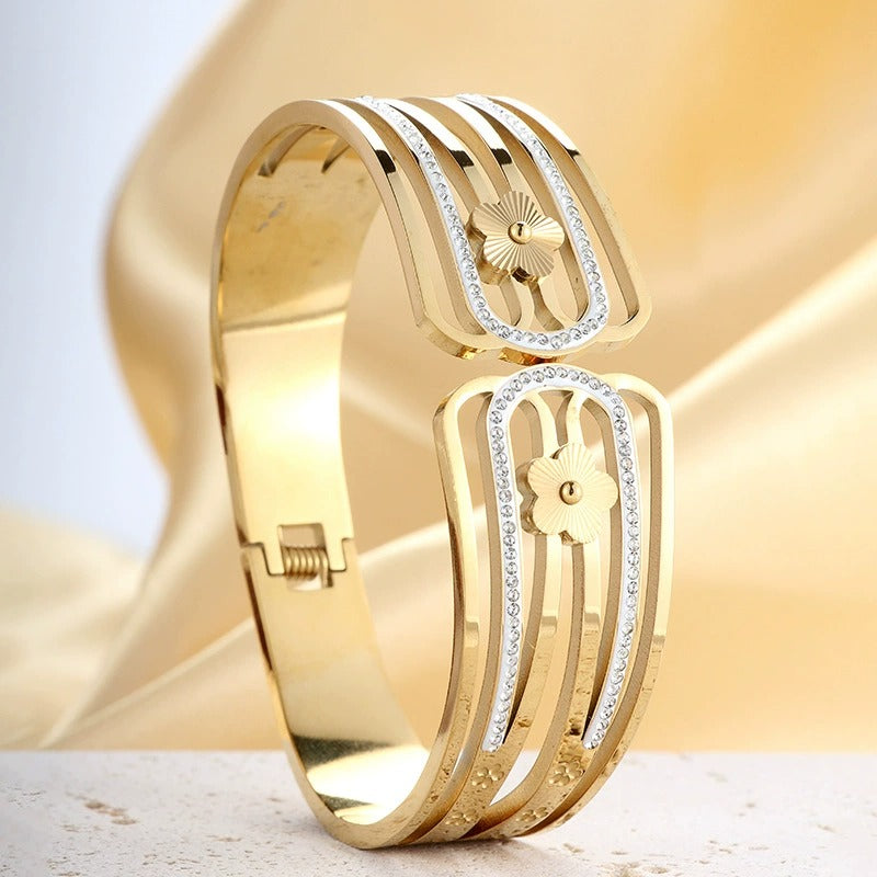 CB06: 18k Gold Plated Premium Stainless Steel Cuff Bangles: Saffron