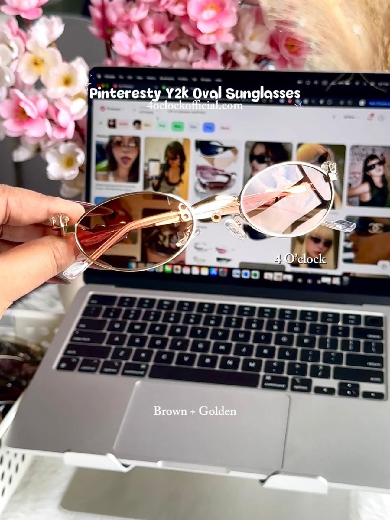 S36: Pinteresty Y2K Diamond Metal Oval Sunglasses - Brown + Golden (with box)
