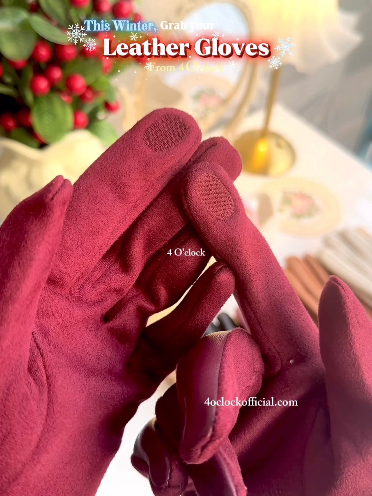 Leather Hand Gloves: Wine Red