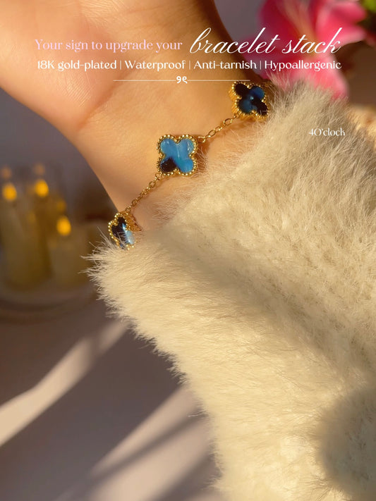 B88: 18k Gold Plated Stainless Steel Minimalist Bracelet: Dark Blue Radiant