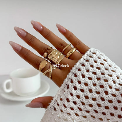 ✨RS105: Maximalistic Finger Ring Sets (Golden) - 6pcs (Full set adjustable)