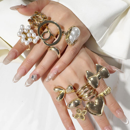 RS173: Maximalistic Finger Ring Sets (golden) - 12pcs