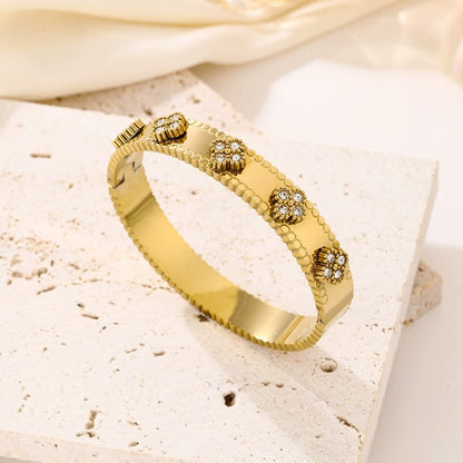 CB15: 18k Gold Plated Premium Stainless Steel Cuff Bangles: Clover