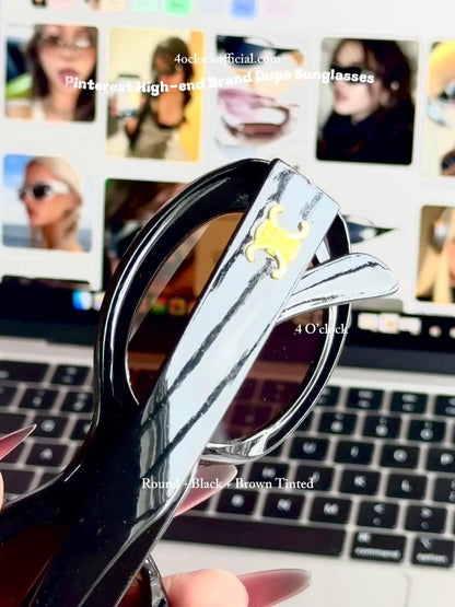 S15: Pinteresty High-End Brand Dupe Round Sunglasses - Black + Brown tinted (with box)