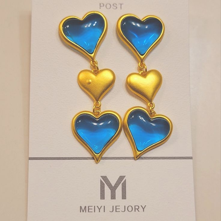 Vintage Earrings: Deep Ocean Heart