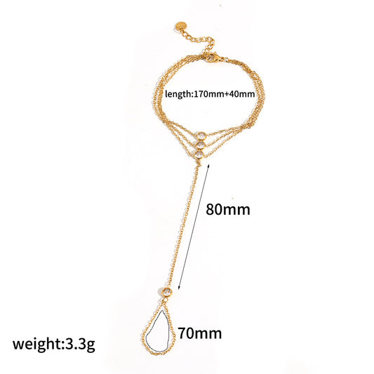 RB08: Stainless Steel Zircon Handchain: Triple Layer White Stone