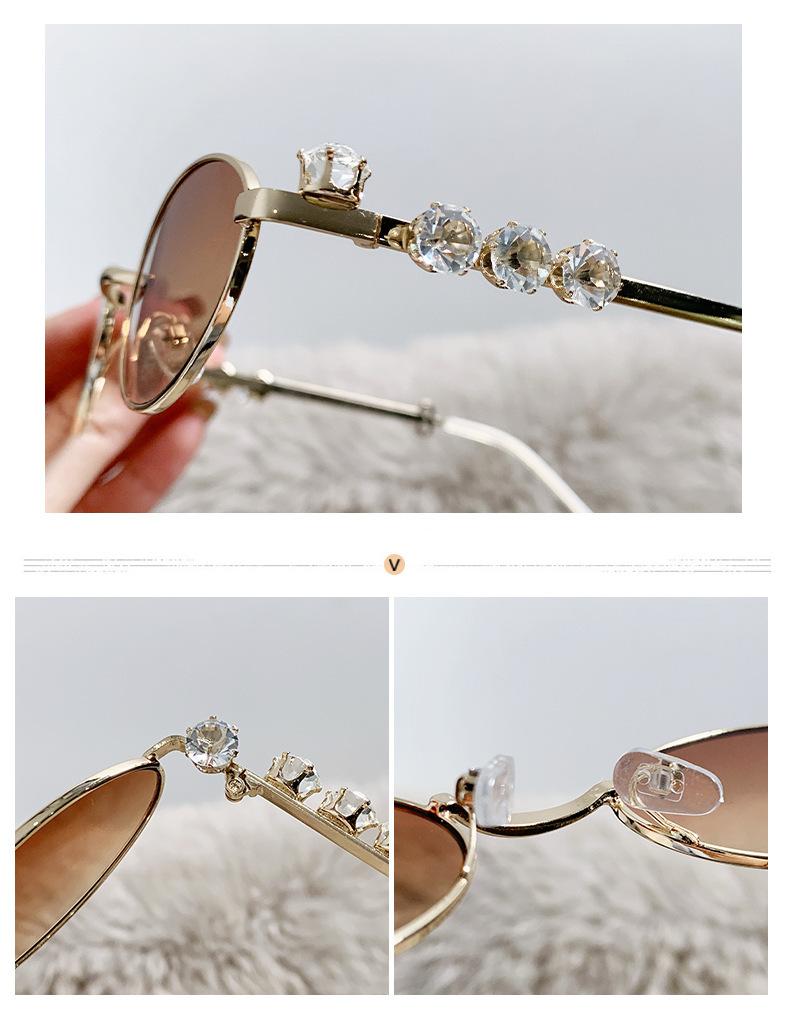 S36: Pinteresty Y2K Diamond Metal Oval Sunglasses - Brown + Golden (with box)