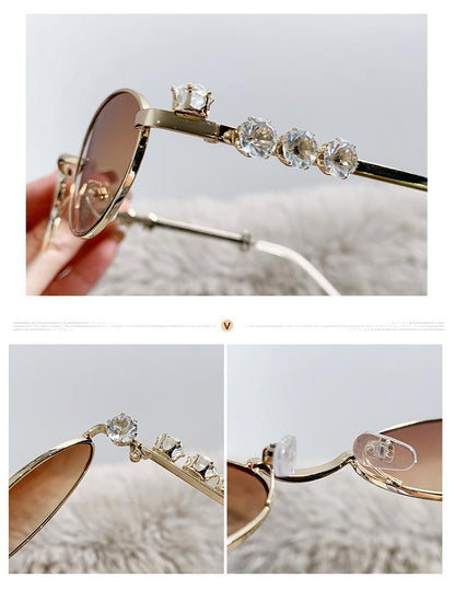 S36: Pinteresty Y2K Diamond Metal Oval Sunglasses - Brown + Golden (with box)