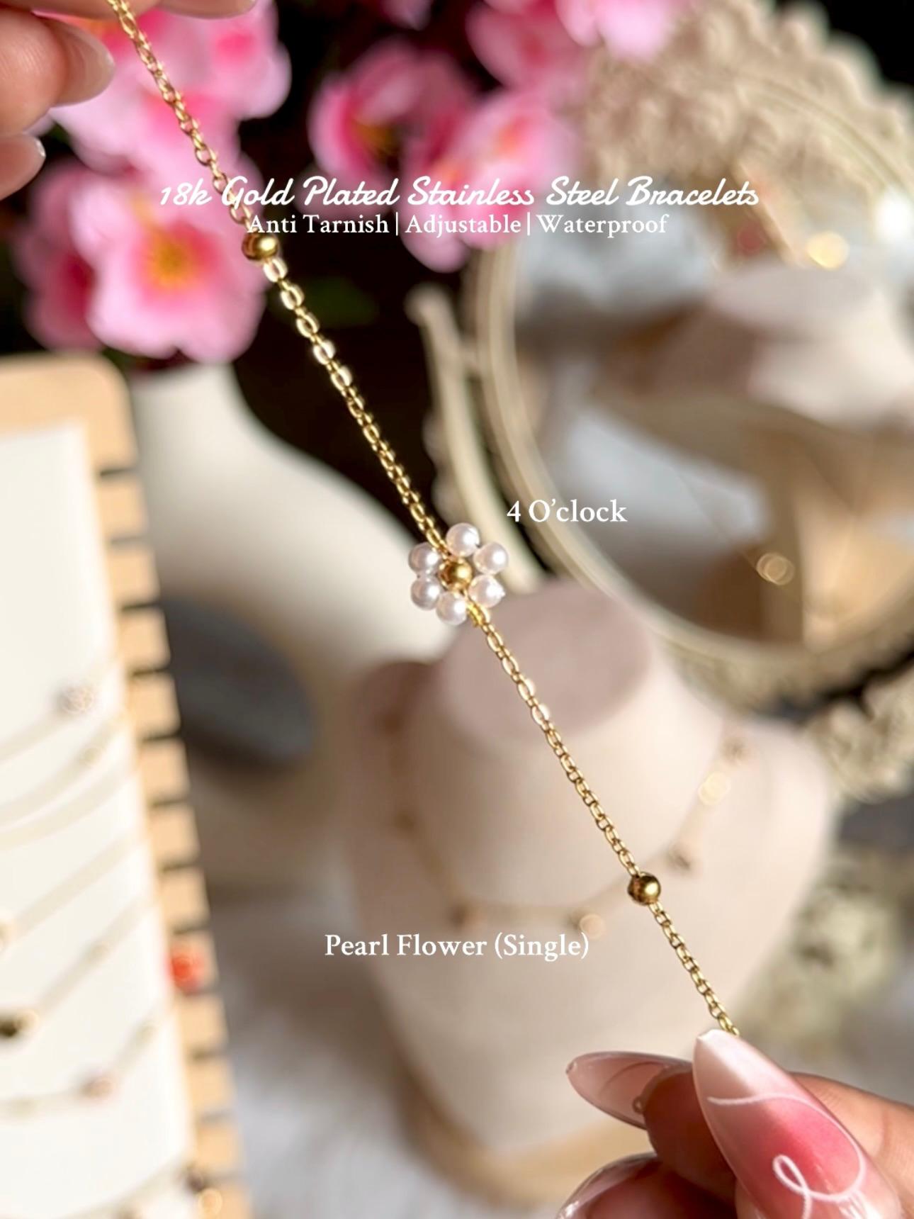 B05⚜️18k Gold Plated Stainless Steel Bracelet: Pearl Flower (Single)✨